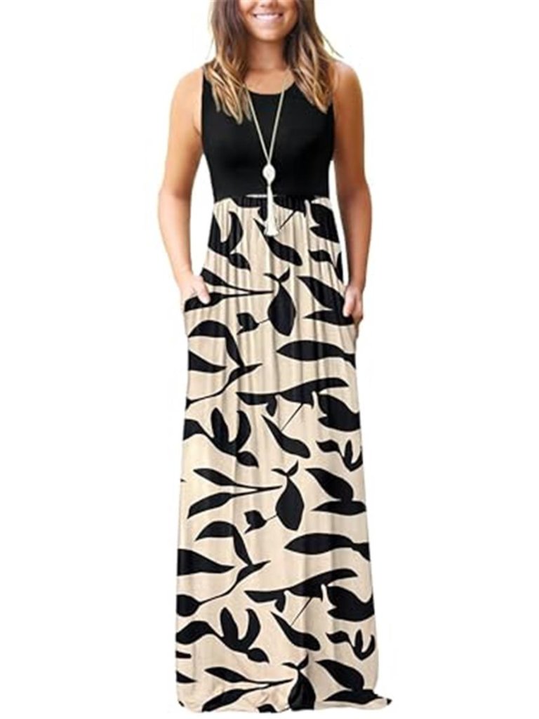 Womens Floral Maxi Dress Sleeveless Wrap Dress Casual Summer Beach Dress